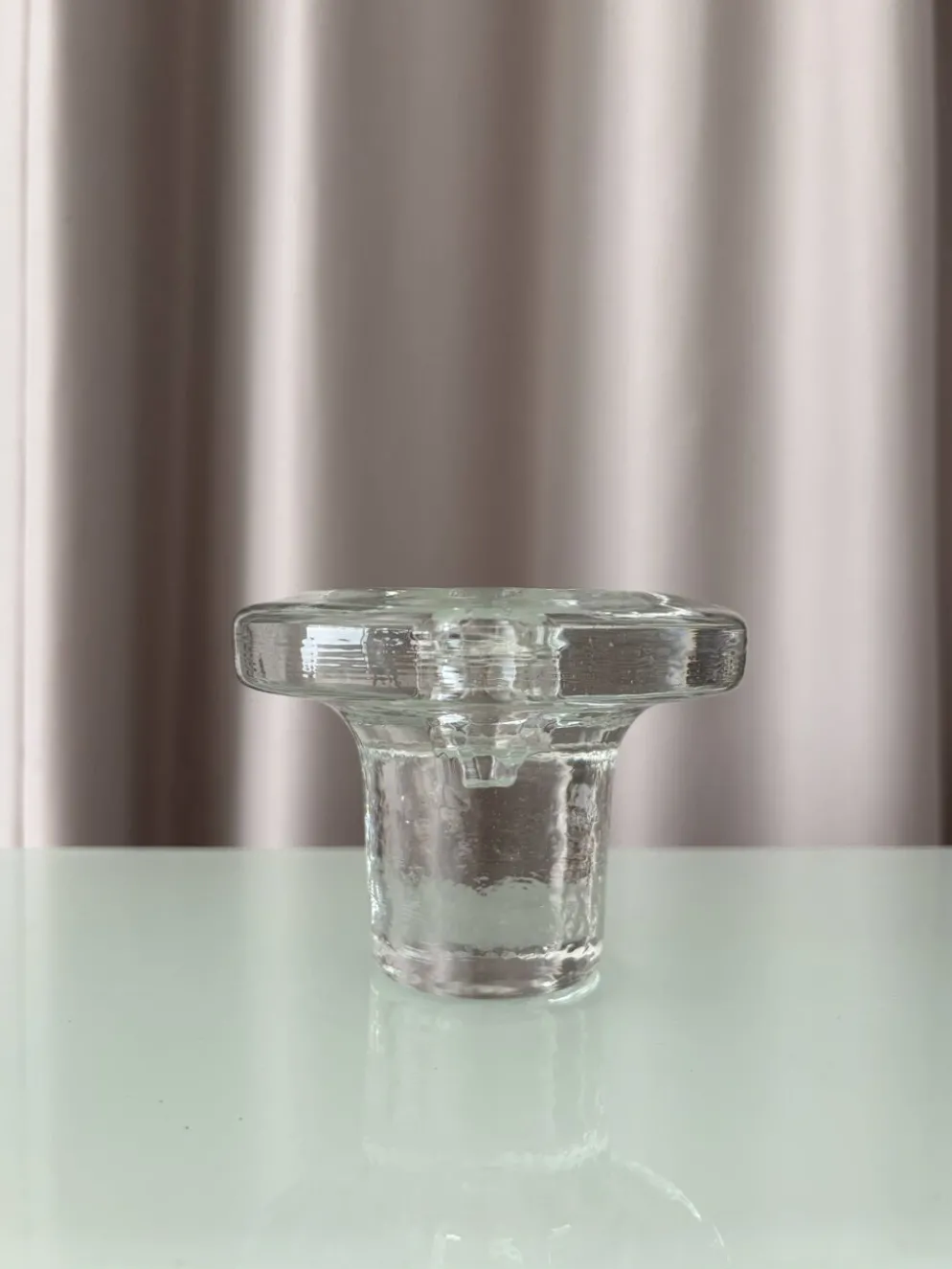 Bougeoir en verre scandinave vintage – Verre pressé transparent – Années 1970