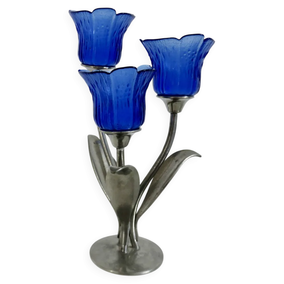 Bougeoir " Jean Goardere " en étain et verre 1970
