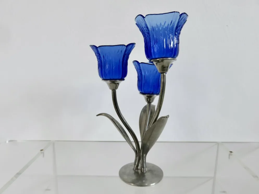 Bougeoir " Jean Goardere " en étain et verre 1970