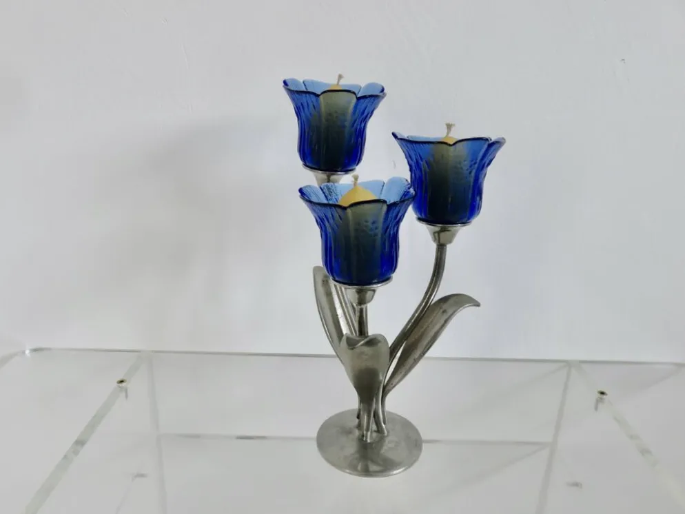 Bougeoir " Jean Goardere " en étain et verre 1970