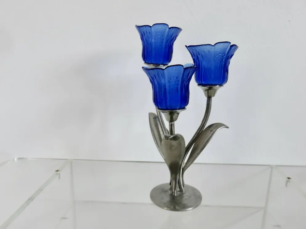 Bougeoir " Jean Goardere " en étain et verre 1970