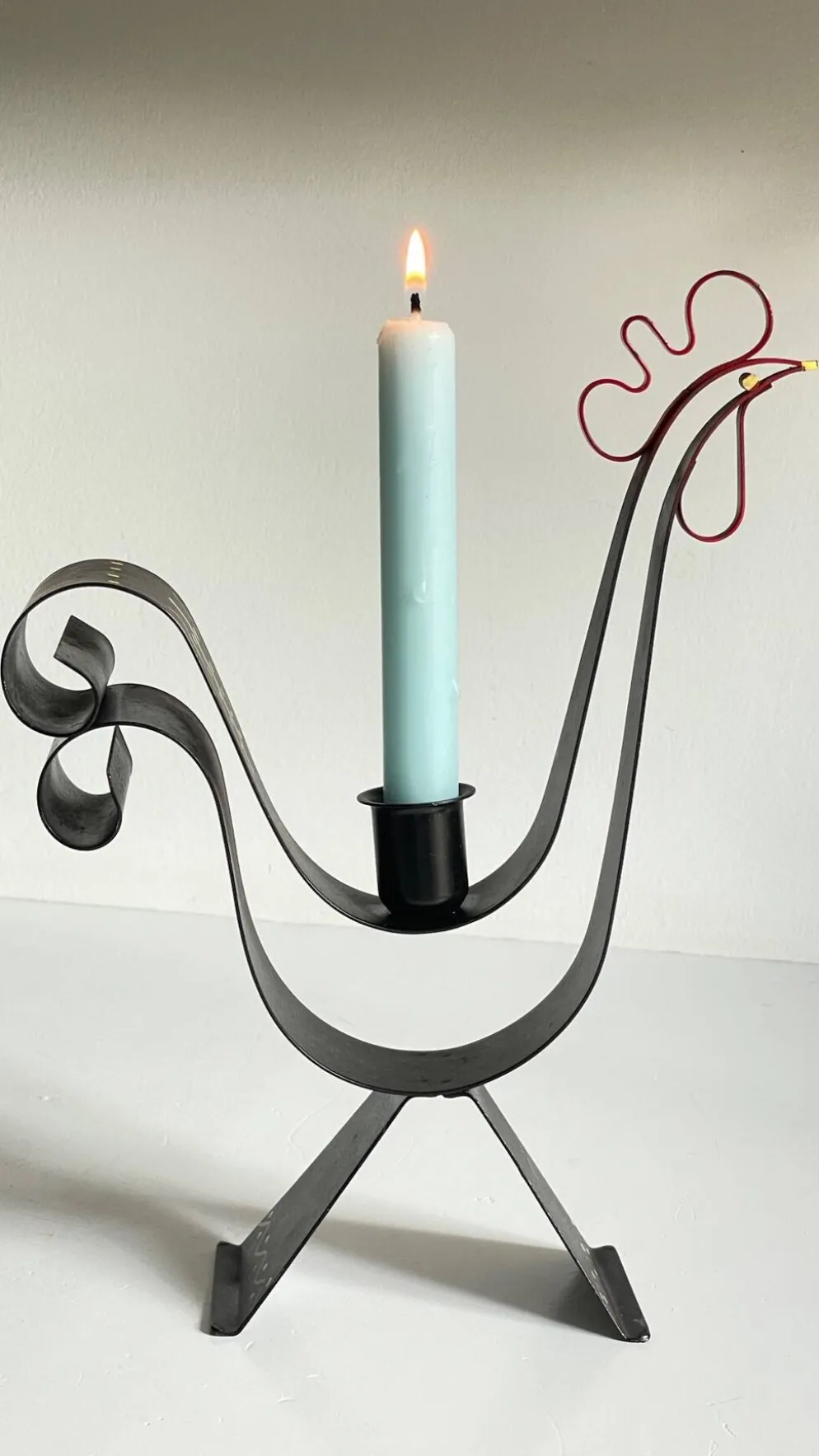 Bougeoir métal forme coq suède vintage