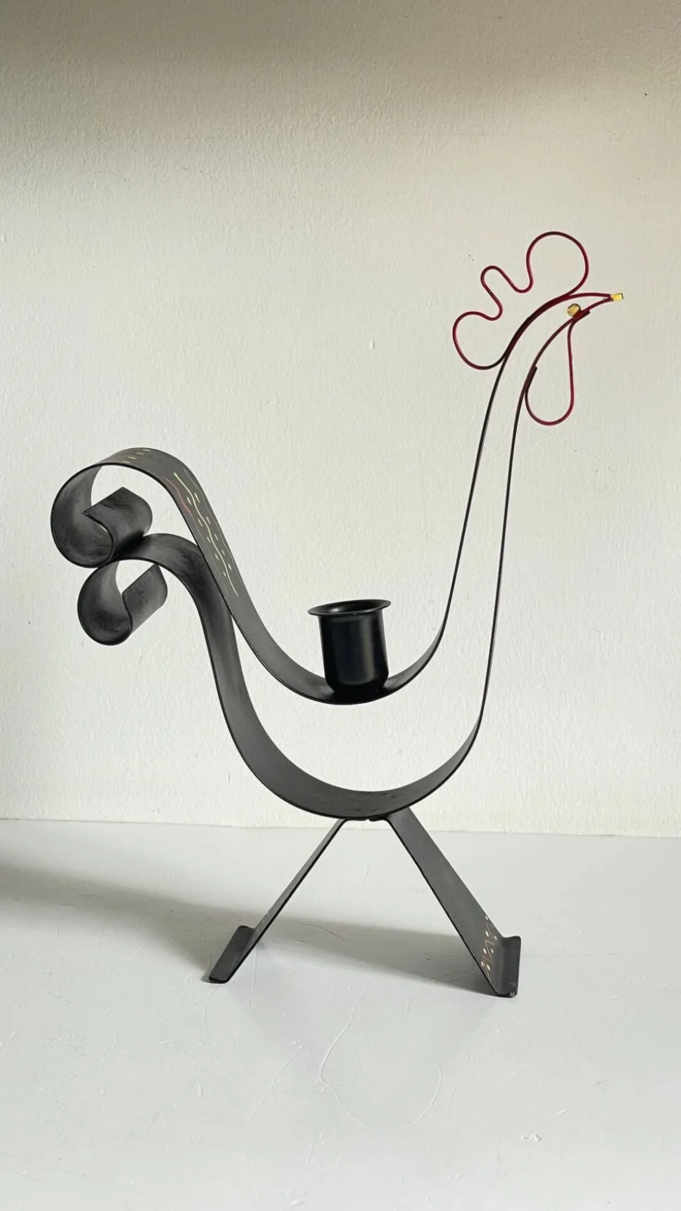 Bougeoir métal forme coq suède vintage