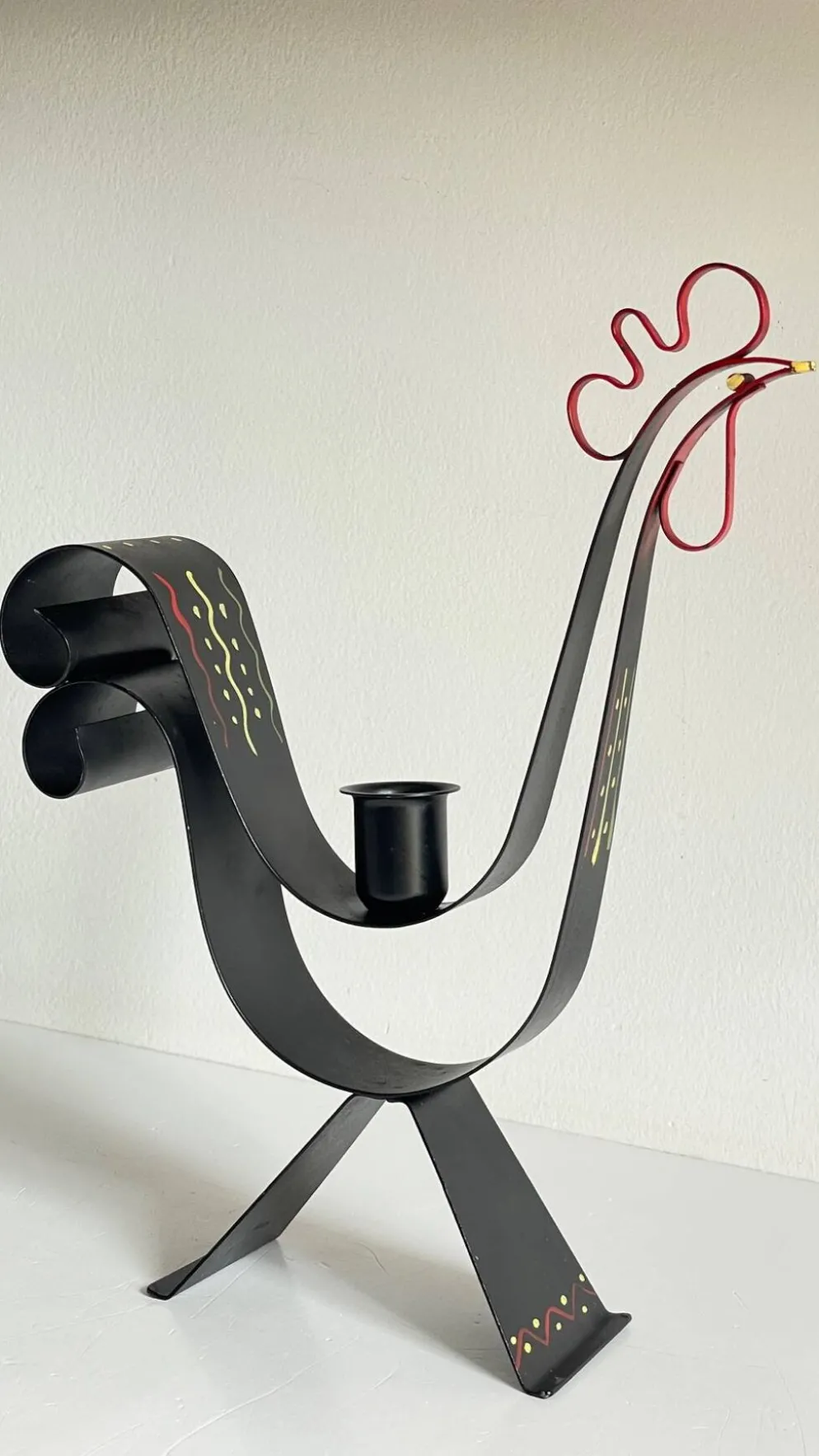 Bougeoir métal forme coq suède vintage