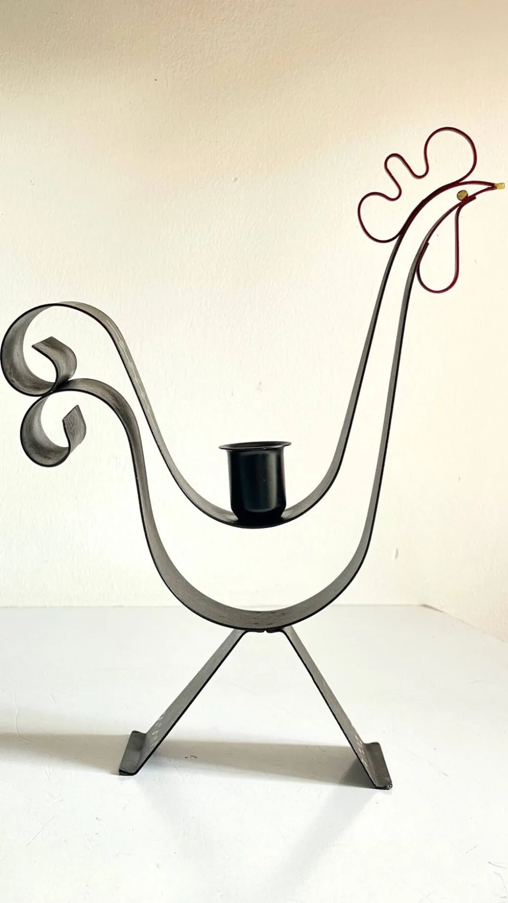 Bougeoir métal forme coq suède vintage