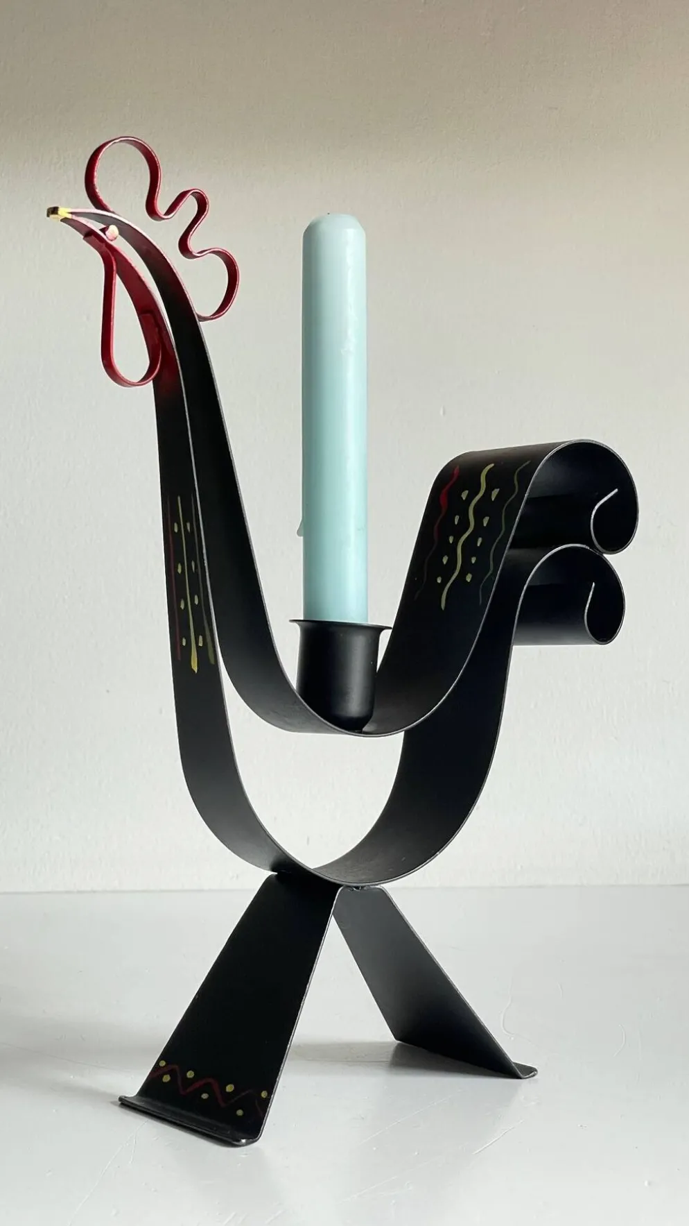 Bougeoir métal forme coq suède vintage