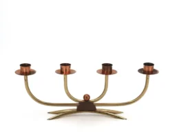 Bougeoir Scandinave à quatre branches en cuivre et laiton, années 50