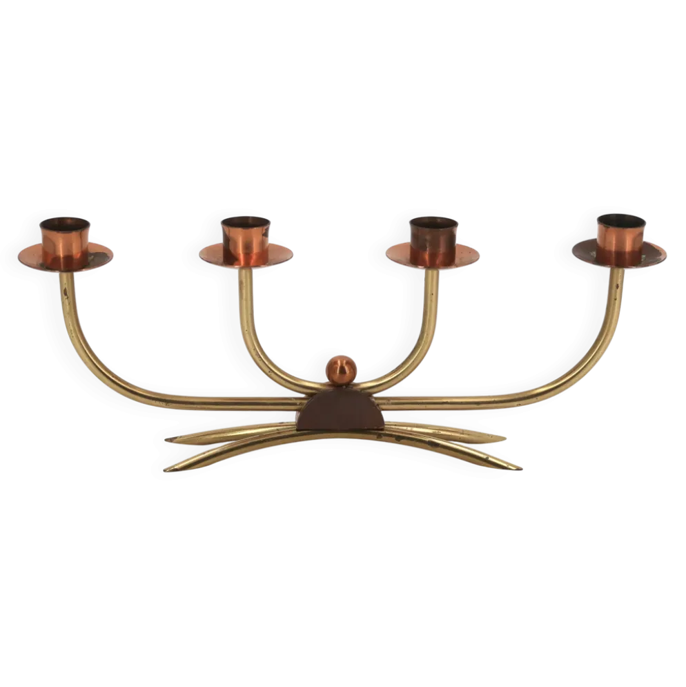 Bougeoir Scandinave à quatre branches en cuivre et laiton, années 50