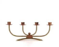 Bougeoir Scandinave à quatre branches en cuivre et laiton, années 50
