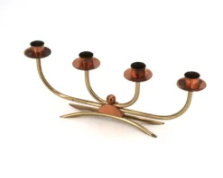 Bougeoir Scandinave à quatre branches en cuivre et laiton, années 50