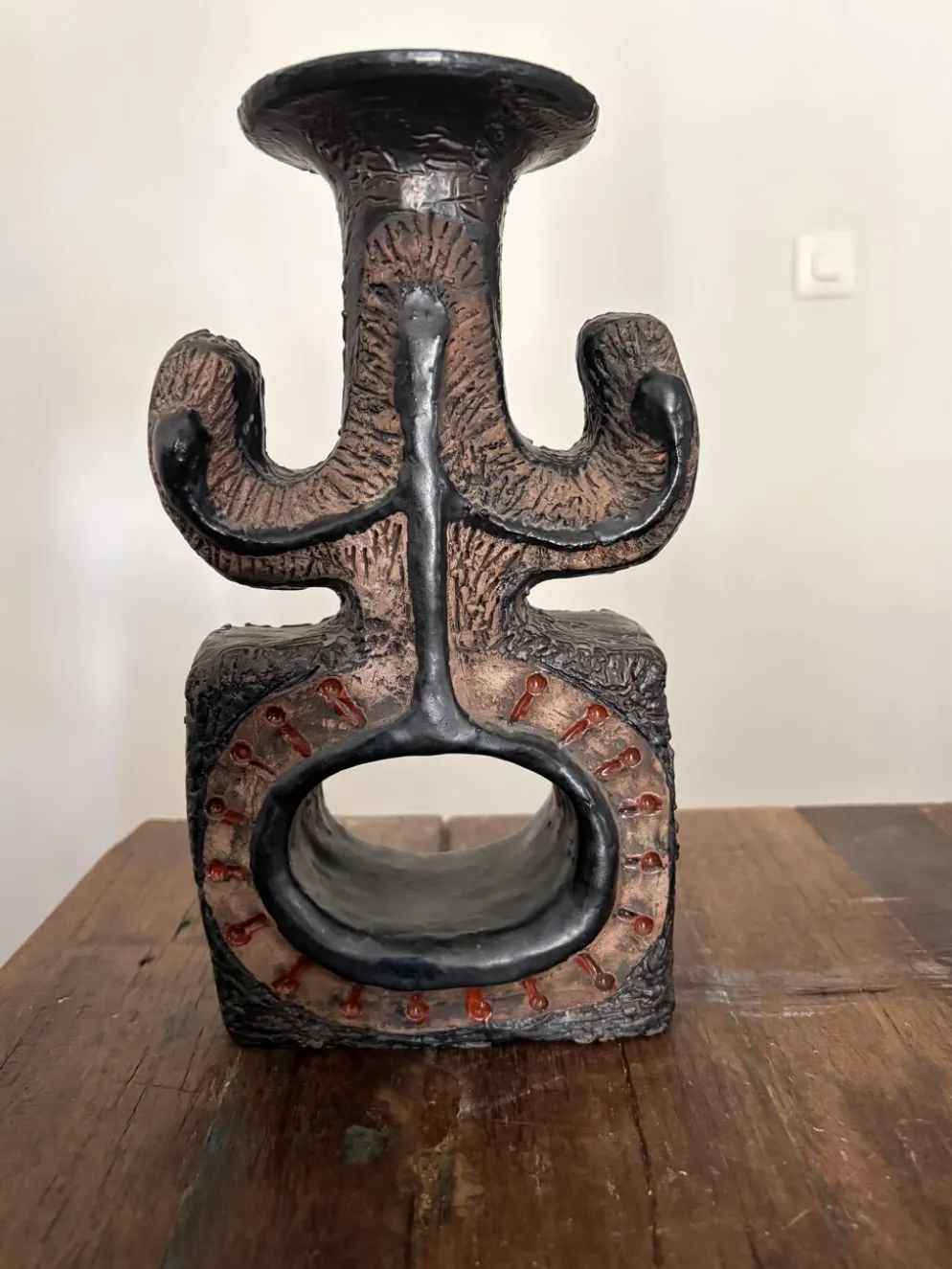 Bougeoir sculptural brutaliste attribué à Elisabeth Vandeweghe - 70's