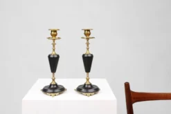 Bougeoirs en bronze et céramique de style Empire, France, années 1870, ensemble de 2