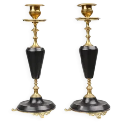 Bougeoirs en bronze et céramique de style Empire, France, années 1870, ensemble de 2