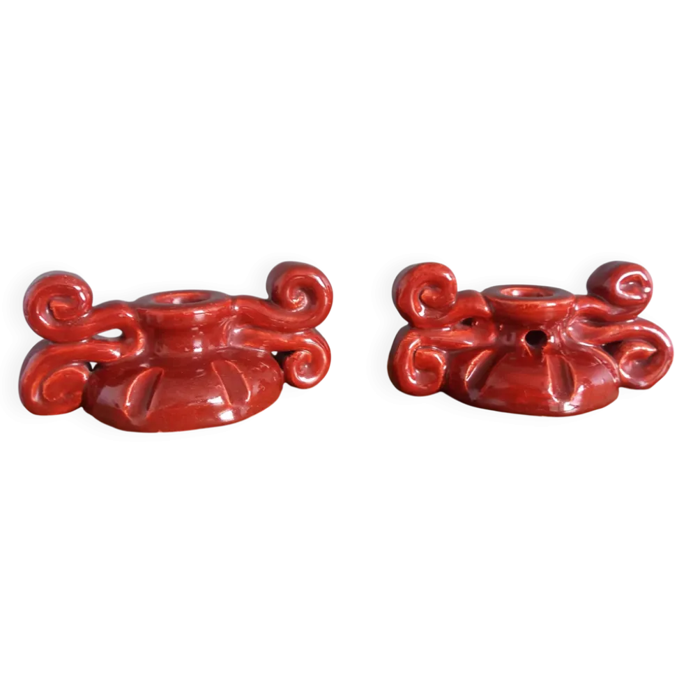 Bougeoirs en céramique artisanale bordeaux