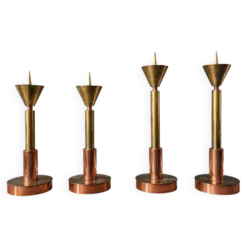 4 bougeoirs postmodernes cuivre et laiton, années 1970