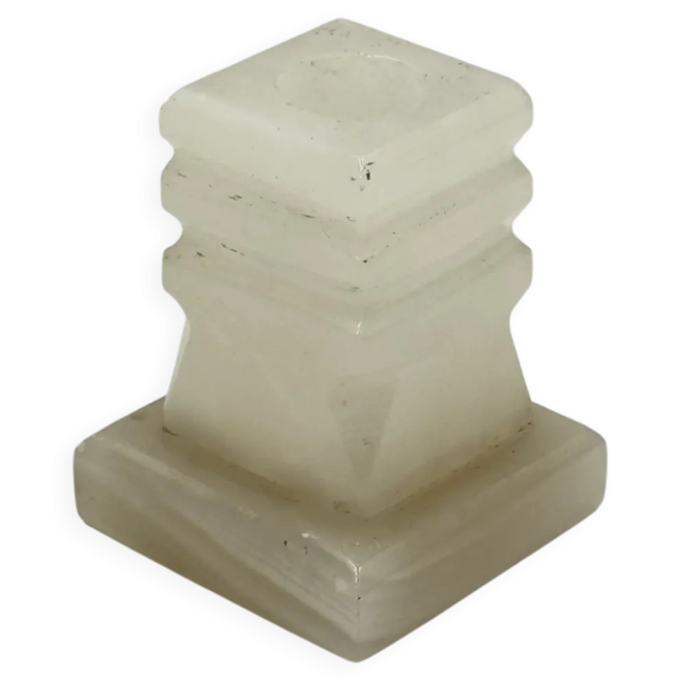 Bougeoir vintage en onyx sculpté, design architectural à gradins