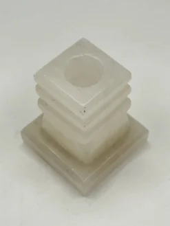 Bougeoir vintage en onyx sculpté, design architectural à gradins