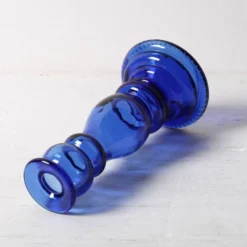 Bougeoir vintage en verre bleu cobalt / Italie / Années 1990