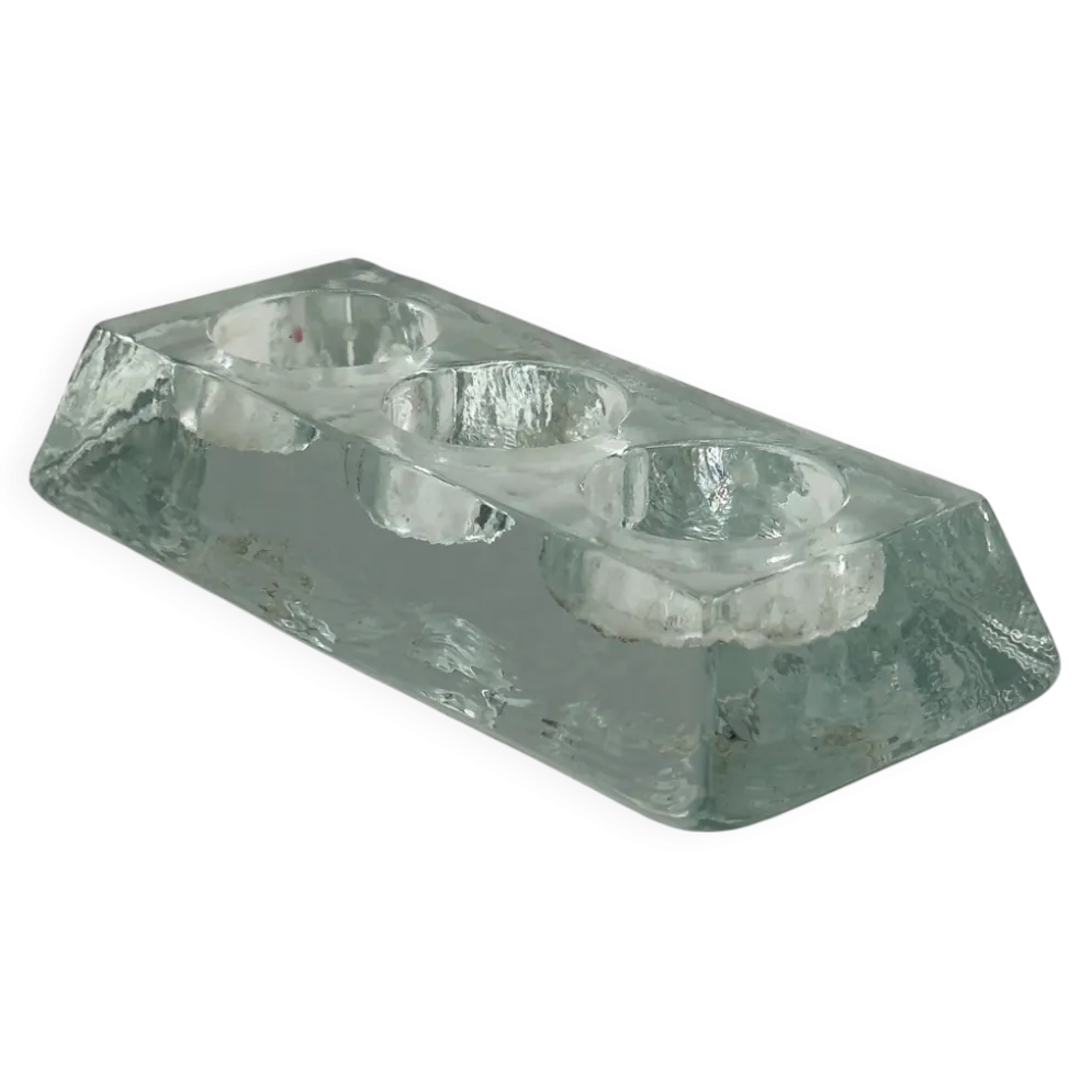 Bougeoir vintage en verre massif pour 3 bougies chauffe-plat