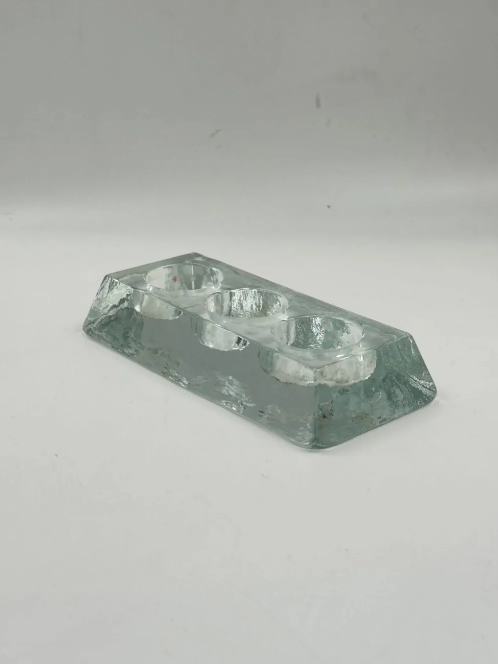 Bougeoir vintage en verre massif pour 3 bougies chauffe-plat
