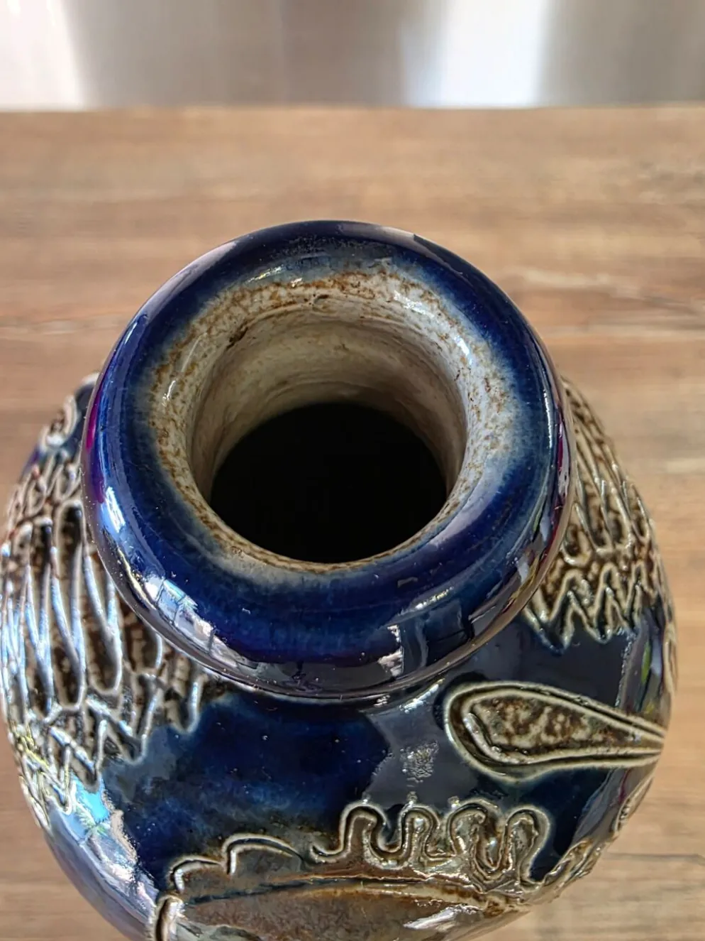 Bouteille soliflore en grès au sel West Germany – Bleu cobalt vintage