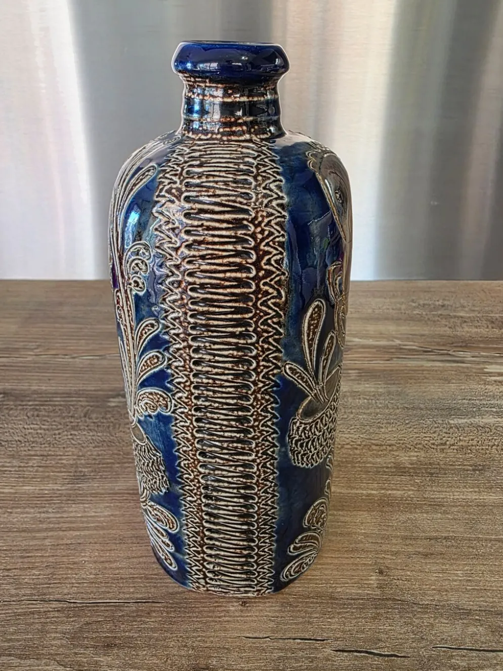 Bouteille soliflore en grès au sel West Germany – Bleu cobalt vintage