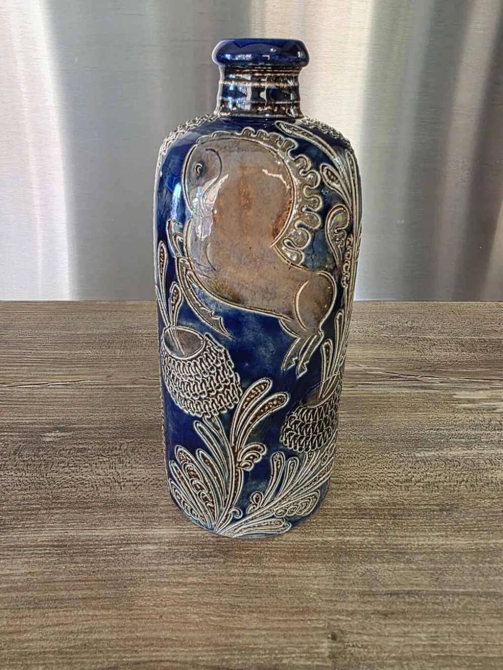 Bouteille soliflore en grès au sel West Germany – Bleu cobalt vintage
