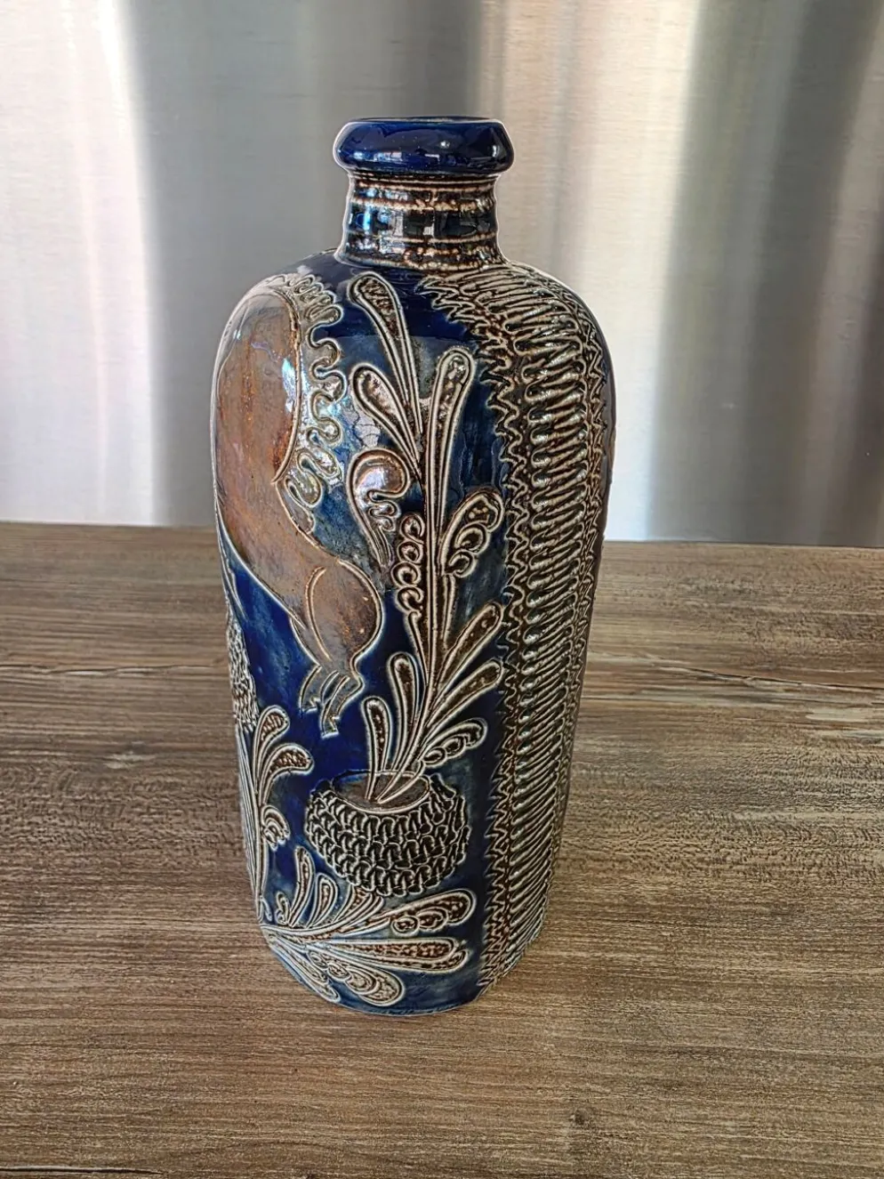 Bouteille soliflore en grès au sel West Germany – Bleu cobalt vintage