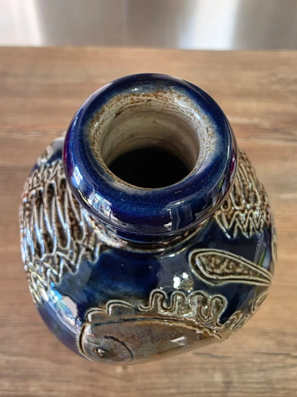 Bouteille soliflore en grès au sel West Germany – Bleu cobalt vintage