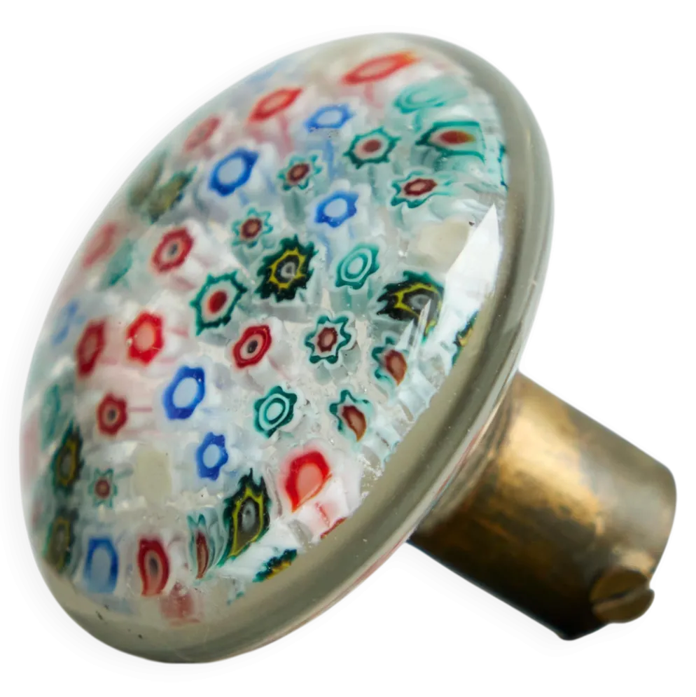 Bouton de porte Millefiori en verre d'art de Murano et laiton patiné, années 1960