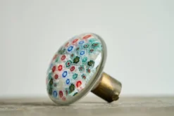 Bouton de porte Millefiori en verre d'art de Murano et laiton patiné, années 1960