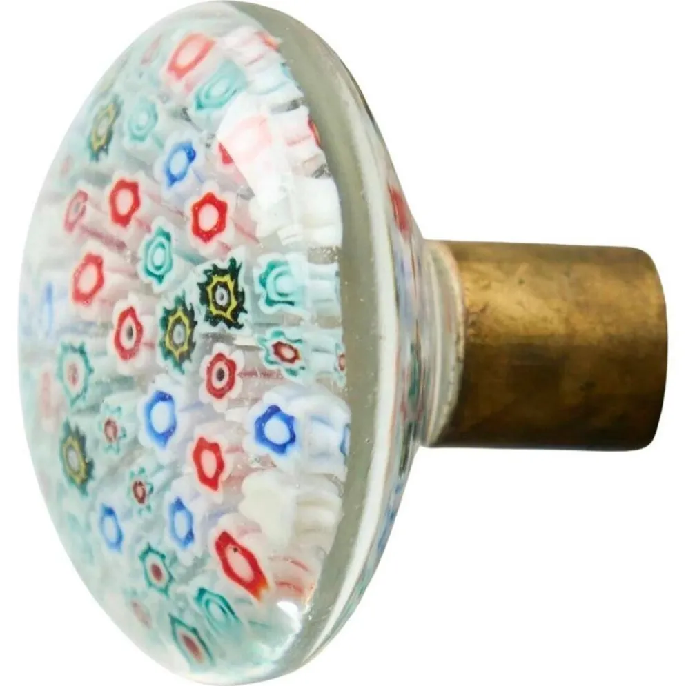Bouton de porte Millefiori en verre d'art de Murano et laiton patiné, années 1960