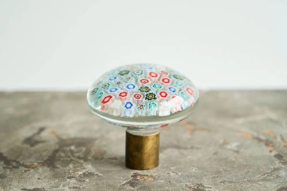 Bouton de porte Millefiori en verre d'art de Murano et laiton patiné, années 1960