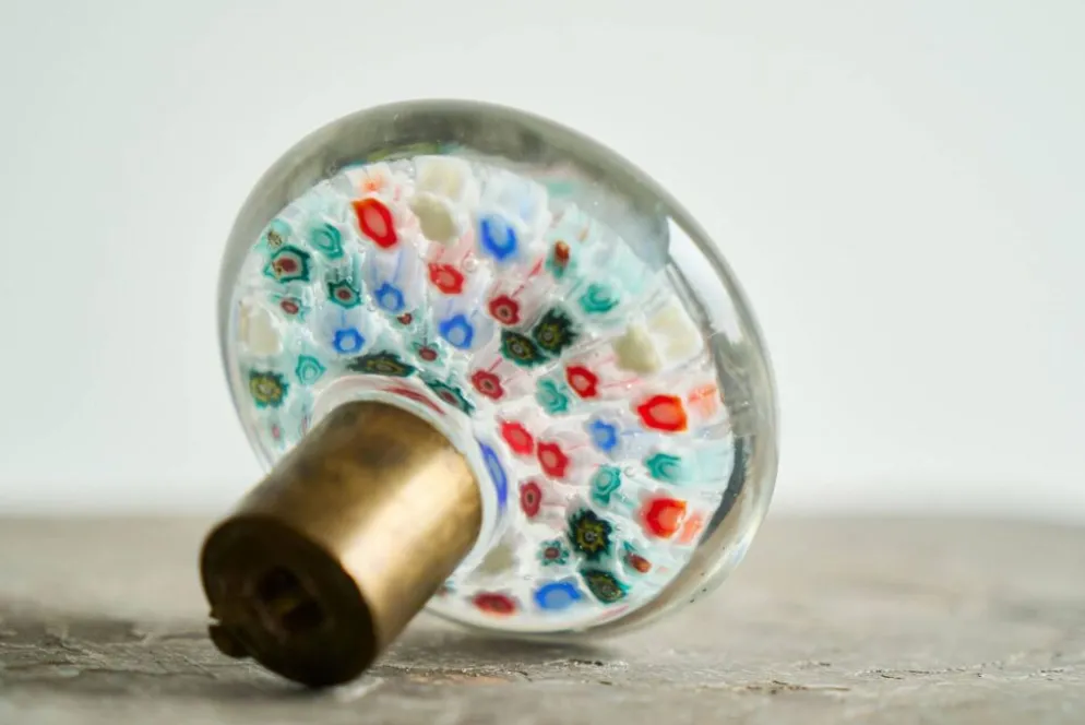 Bouton de porte Millefiori en verre d'art de Murano et laiton patiné, années 1960
