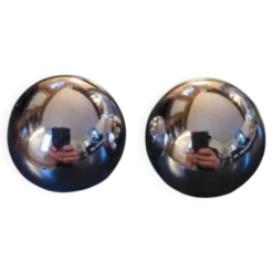 2 boutons de meuble en laiton chromé