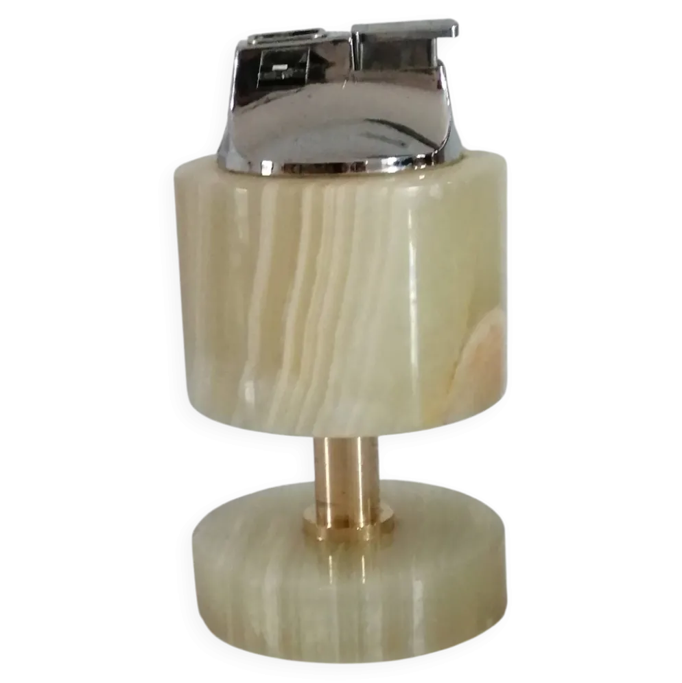 Briquet de table piezo onyx et métal doré, kogen 1970-1980
