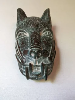 Bronze artisanal art africain léopard masque tribal sculpture