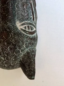 Bronze artisanal art africain léopard masque tribal sculpture