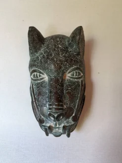 Bronze artisanal art africain léopard masque tribal sculpture