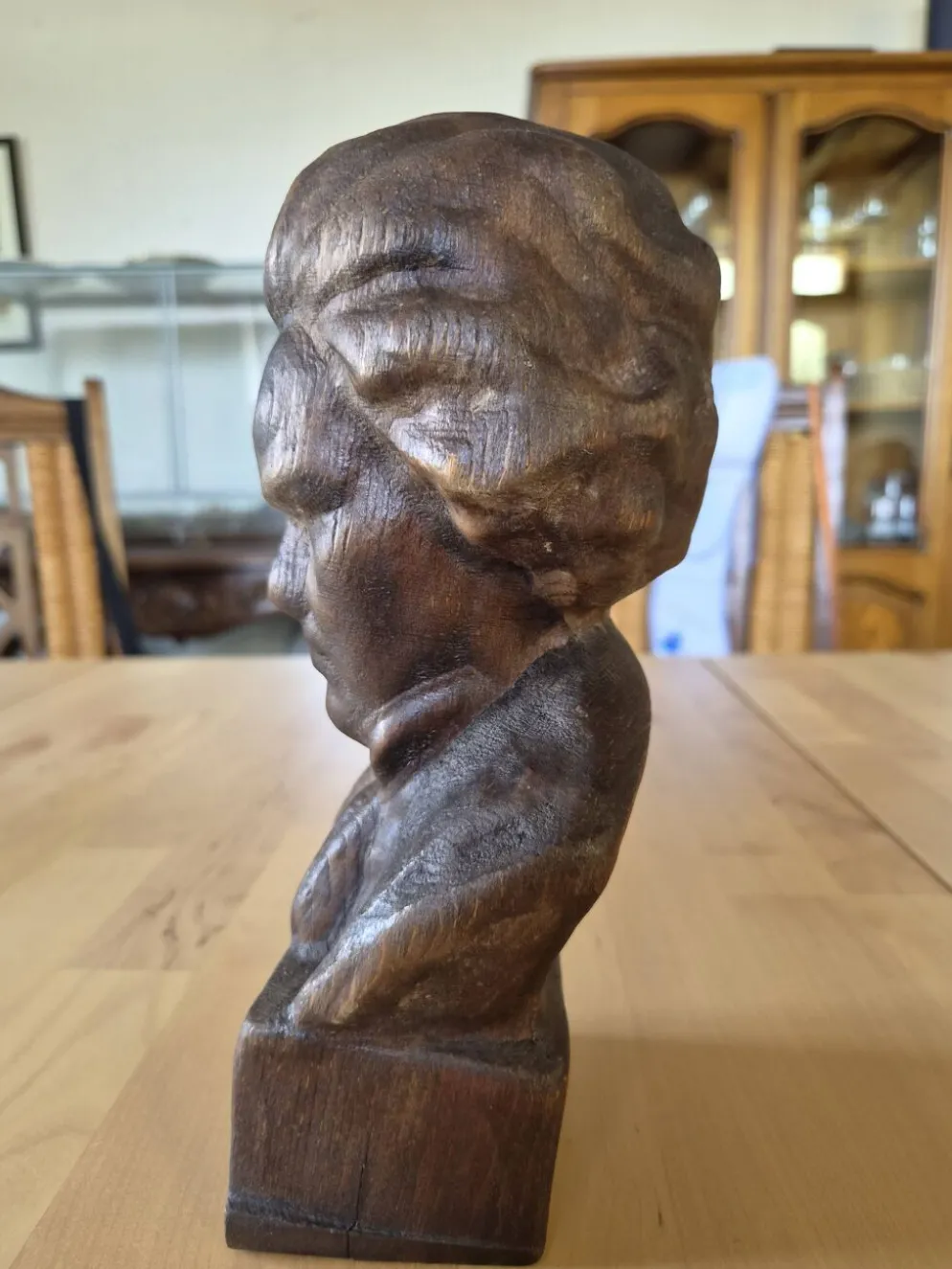 Buste de Beethoven sculpté en bois - statue vintage