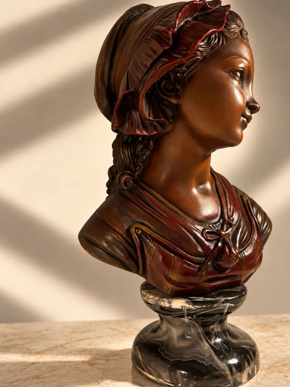 Buste de femme 40 cm – style Art Nouveau – finition aspect bronze