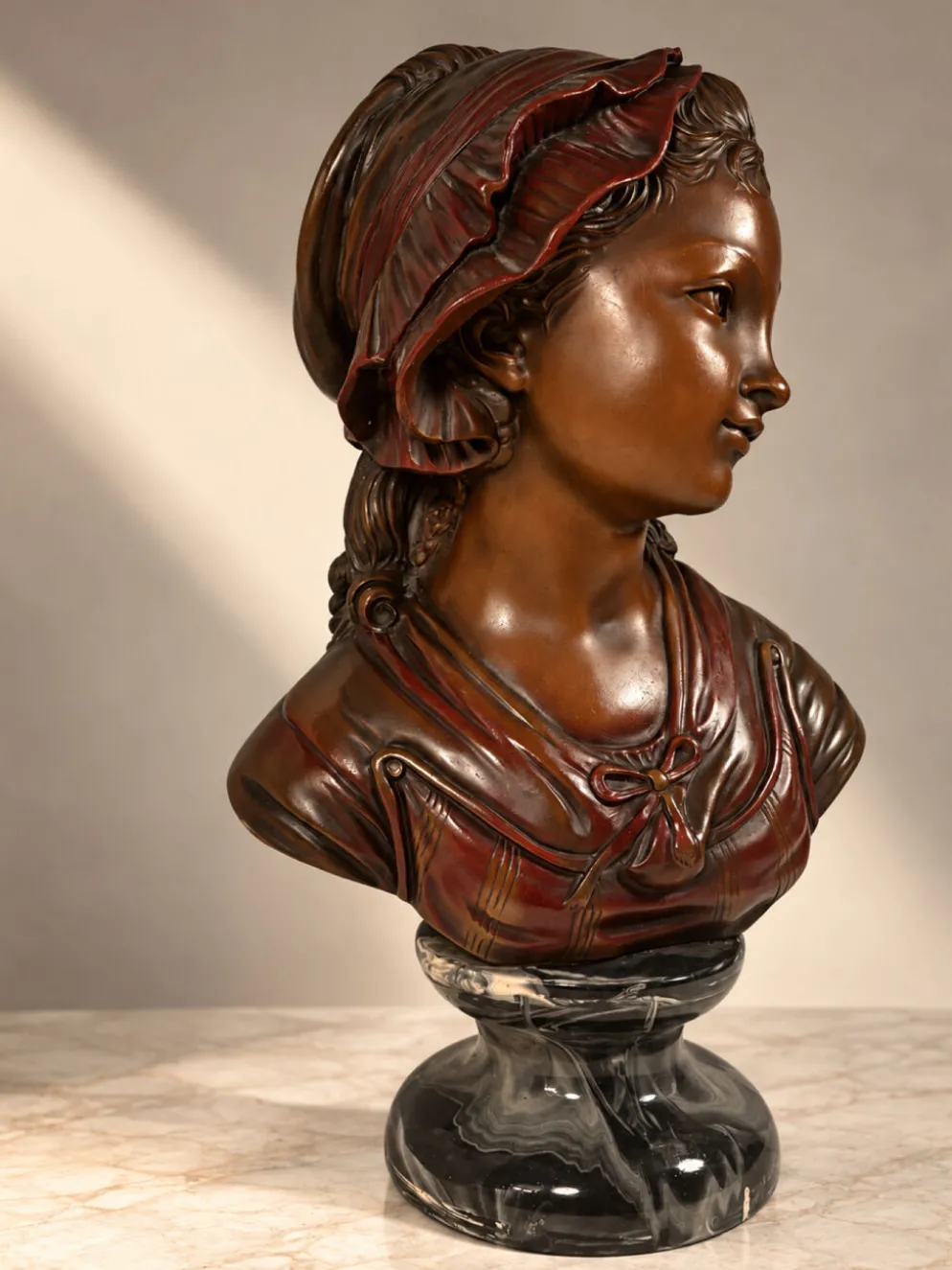Buste de femme 40 cm – style Art Nouveau – finition aspect bronze