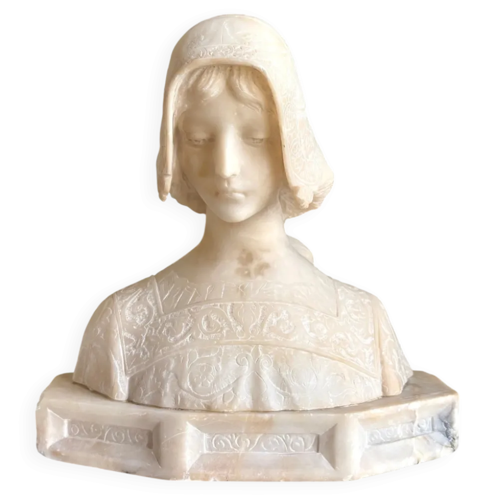 Buste de jeune femme en albâtre, Angiolo Malavolti, début XXème