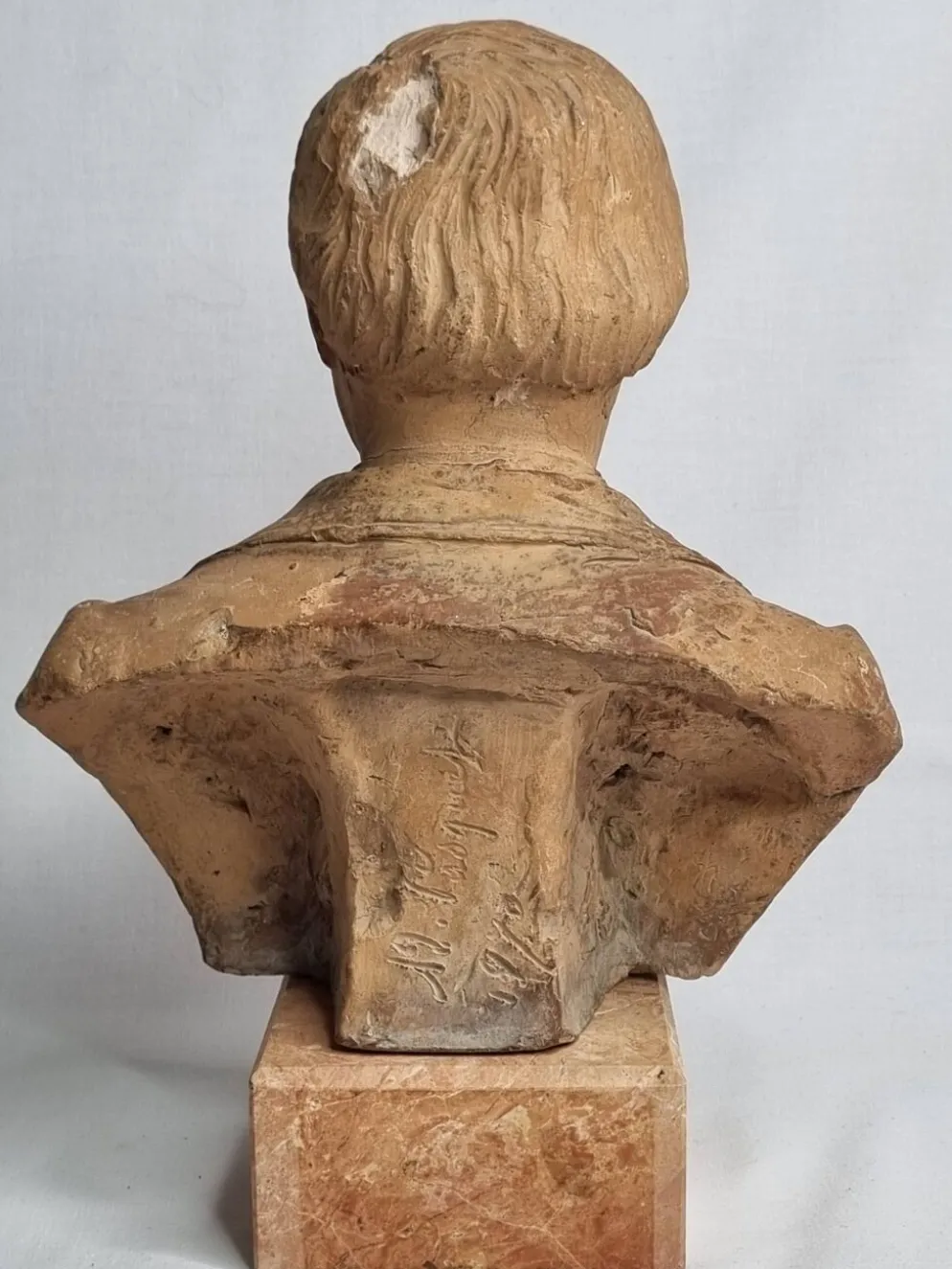 Buste de notable en terre cuite 29 cm, signé Pasquet, 1870, sur socle