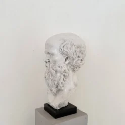 Buste de Socrate en plâtre blanc et base en marbre noir, 1940