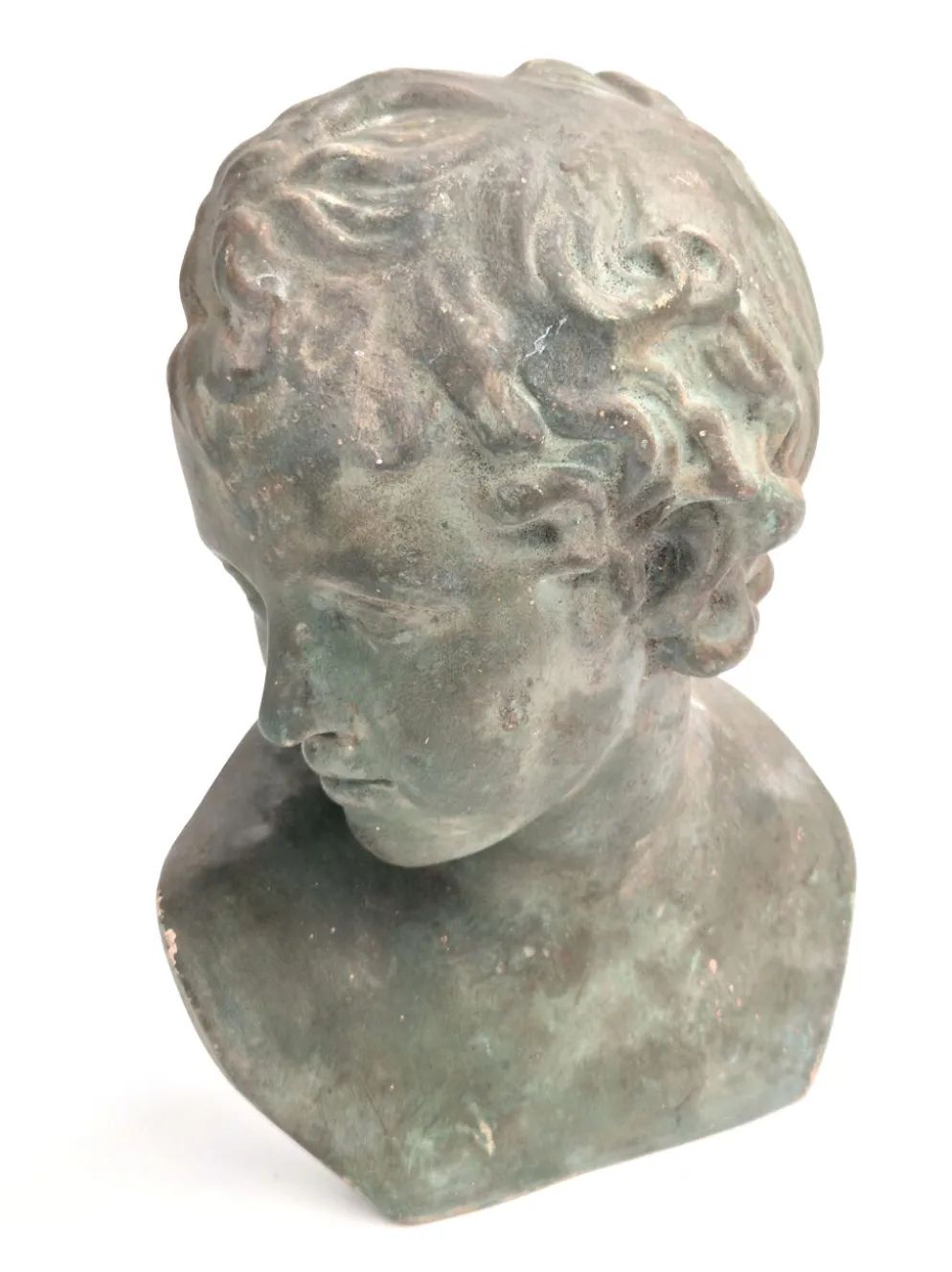 Buste d'Éros - Dieu de l'Amour, en plâtre bronzé, début du 20e siècle.