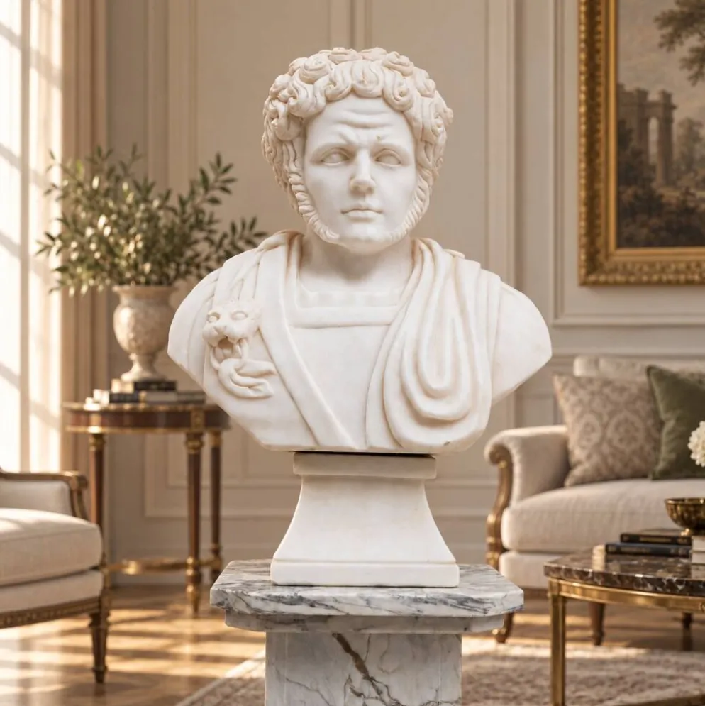 Buste en marbre blanc d'un empereur romain, XXe siècle
