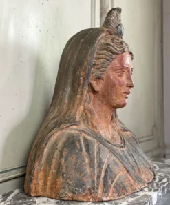Buste en terre cuite de style étrusque, objet grand tour, XIXème siècle