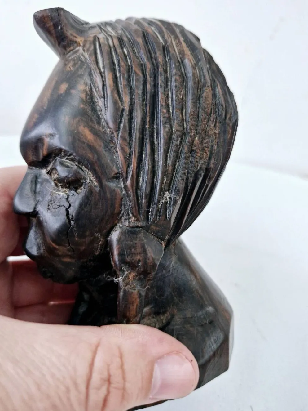 Buste femme africaine en bois d'ébène sculpté à la main art ethnique