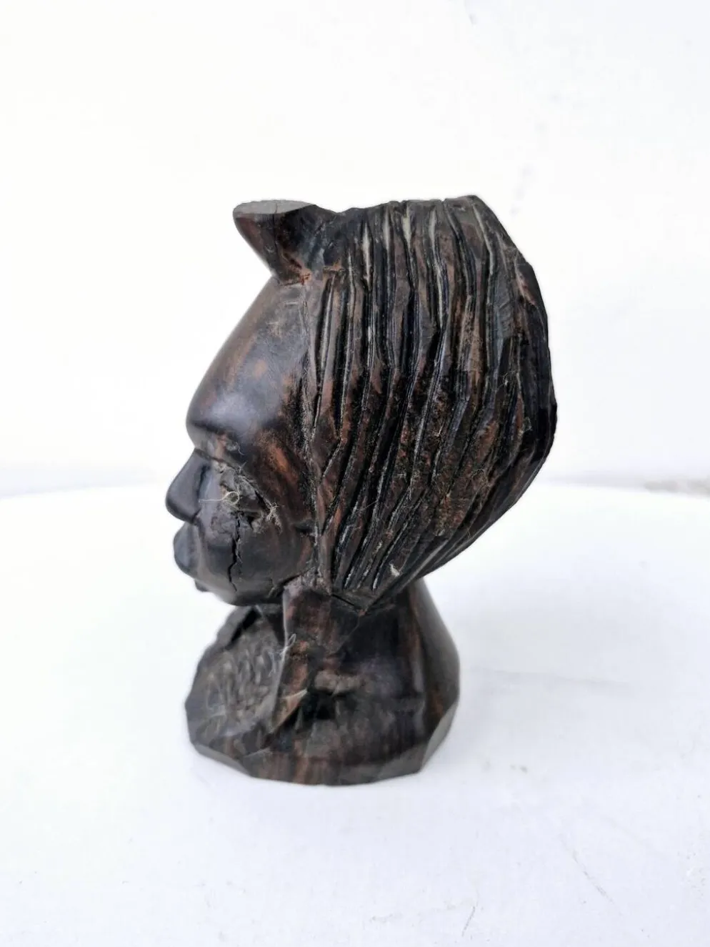 Buste femme africaine en bois d'ébène sculpté à la main art ethnique